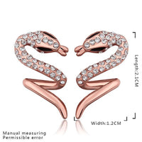 Rose Gold Platinum Plated  Earrings Stud AAA Zirconia Push Back Snake .48" L313