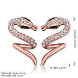 Rose Gold Platinum Plated  Earrings Stud AAA Zirconia Push Back Snake .48" L313