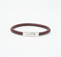 Unisex Men's Genuine Leather Stainless Steel Magnetic Clasp Bracelet Burgundy