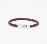 Unisex Men's Genuine Leather Stainless Steel Magnetic Clasp Bracelet Burgundy