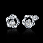 Rose Gold Platinum Plated Earrings Stud AAA Zirconia Push Back Rose .44" L283