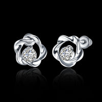 Rose Gold Platinum Plated Earrings Stud AAA Zirconia Push Back Rose .44" L283