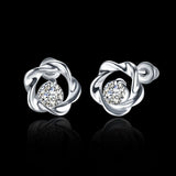Rose Gold Platinum Plated Earrings Stud AAA Zirconia Push Back Rose .44" L283