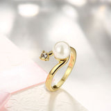 Gold Plated Solitaire Ring Black Glass Pearl For Women B160