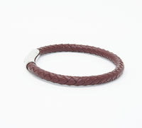 Unisex Men's Genuine Leather Stainless Steel Magnetic Clasp Bracelet Burgundy