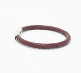 Unisex Men's Genuine Leather Stainless Steel Magnetic Clasp Bracelet Burgundy