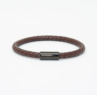 Unisex Men's Genuine Leather Stainless Steel Magnetic Clasp Bracelet Brown