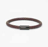 Unisex Men's Genuine Leather Stainless Steel Magnetic Clasp Bracelet Brown