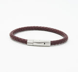 Unisex Men's Genuine Leather Stainless Steel Magnetic Clasp Bracelet Burgundy