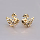 Rose Gold Platinum  Plated  Earrings Stud AAA Zirconia Push Back Swan .56" L293