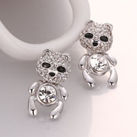 Rose Gold Platinum Plated Black Earrings AAA Zirconia Push Back Bear .44" L320