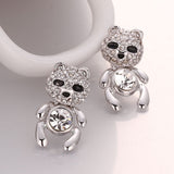 Rose Gold Platinum Plated Black Earrings AAA Zirconia Push Back Bear .44" L320