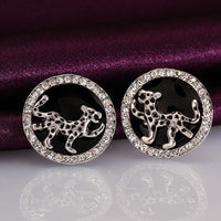 Rose Gold Plated Platinum Black Earrings AAA Zirconia Push Back  Jaguar.84" L255