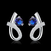 Sterling Silver Plated Blue Earrings Stud AAA Zirconia Push Back  L354