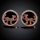Rose Gold Plated Platinum Black Earrings AAA Zirconia Push Back  Jaguar.84" L255