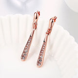 White /Rose Gold Platinum Plated Earrings AAA Zirconia Push Back  .2" L273