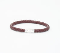 Unisex Men's Genuine Leather Stainless Steel Magnetic Clasp Bracelet Burgundy