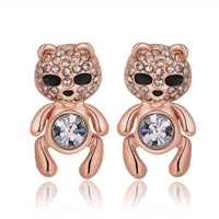 Rose Gold Platinum Plated Black Earrings AAA Zirconia Push Back Bear .44" L320