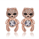 Rose Gold Platinum Plated Black Earrings AAA Zirconia Push Back Bear .44" L320