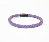 Unisex Men's Genuine  Leather Stainless Steel Magnetic Clasp Bracelet Purple