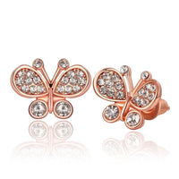 Rose Gold Plated Earrings Stud AAA Zirconia Push Back Butterfly .52" L254