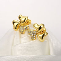 Rose Gold Plated Earrings Stud AAA Zirconia Push Back Hearts .44" L269