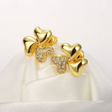 Rose Gold Plated Earrings Stud AAA Zirconia Push Back Hearts .44" L269