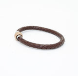 Unisex Men's Genuine Leather Stainless Steel Magnetic Clasp Bracelet Brown