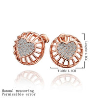 Rose Gold Platinum Plated Earrings Stud AAA Zirconia Push Back Heart .56" L272