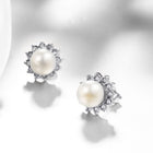 Platinum Plated Purple Fuchsia Earrings Stud Synthetic Pearl Push Back l165