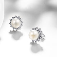 Platinum Plated Purple Fuchsia Earrings Stud Synthetic Pearl Push Back l165