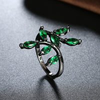 Gold Plated Black Gunmetal P Fashion Ring Green AAA Zirconia Women Leaves B316