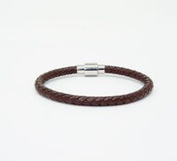 Unisex Men's Genuine Leather Stainless Steel Magnetic Clasp Bracelet Brown