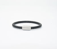 Unisex Genuine Leather Stainless Steel Magnetic Clasp Bracelet Black 8" Inches