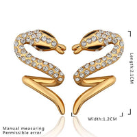 Rose Gold Platinum Plated  Earrings Stud AAA Zirconia Push Back Snake .48" L313