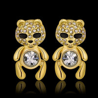 Rose Gold Platinum Plated Black Earrings AAA Zirconia Push Back Bear .44" L320