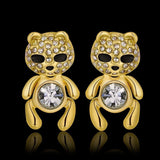 Rose Gold Platinum Plated Black Earrings AAA Zirconia Push Back Bear .44" L320