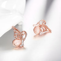 Rose Gold Plated Earrings Stud AAA Zirconia Push Back Butterfly .64" L271