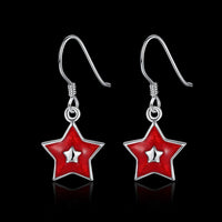 Sterling Silver Plated Earrings Drop Dangle Fish Hook Star .48" L427