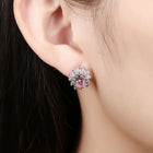 Platinum Plated Colors  Earrings Stud AAA Cubic Zirconia Push Back .48" L246