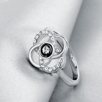 Rose Gold Platinum  Plated Fashion Ring Black AAA Zirconia Women Flower B293