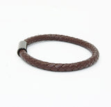 Unisex Men's Genuine Leather Stainless Steel Magnetic Clasp Bracelet Brown