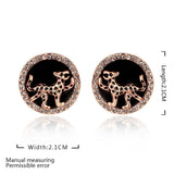 Rose Gold Plated Platinum Black Earrings AAA Zirconia Push Back  Jaguar.84" L255