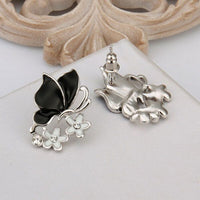 Rose Gold Platinum Plated Black Earrings Zirconia Push Back Butterfly .68" L303