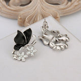 Rose Gold Platinum Plated Black Earrings Zirconia Push Back Butterfly .68" L303