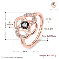 Rose Gold Platinum  Plated Fashion Ring Black AAA Zirconia Women Flower B293