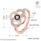 Rose Gold Platinum  Plated Fashion Ring Black AAA Zirconia Women Flower B293