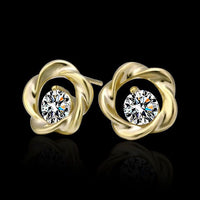 Rose Gold Platinum Plated Earrings Stud AAA Zirconia Push Back Rose .44" L283