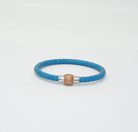 Unisex Men's Genuine  Leather Stainless Steel Magnetic Clasp Bracelet Light Blue