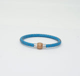 Unisex Men's Genuine  Leather Stainless Steel Magnetic Clasp Bracelet Light Blue